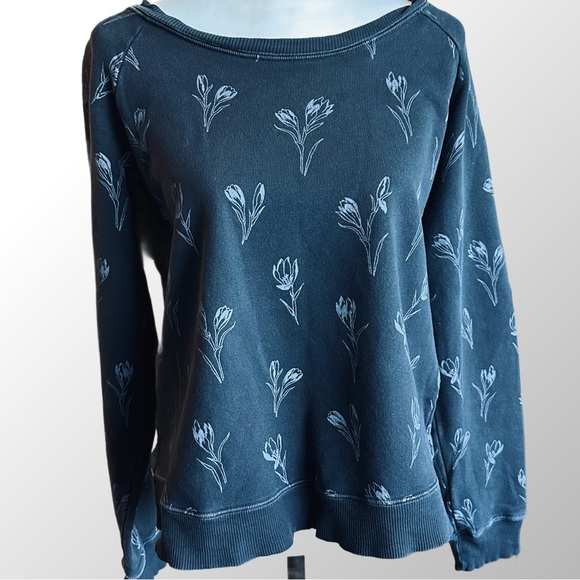 Current/Elliot Tossed Tulip/ Washed Black Open Back Sweatshirt in Size 3 (Large) - Picture 1 of 9